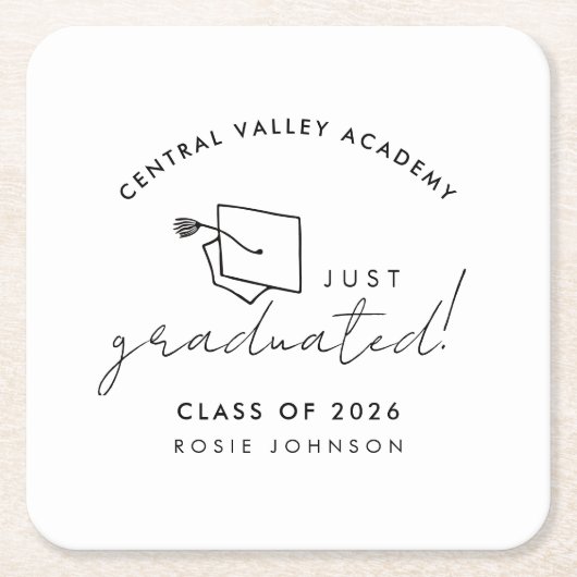 Simple Black and White Graduation Paper Coasters スクエアペーパーコースター (正面)
