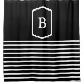 Simple Black and White Horizontal Stripes Monogram シャワーカーテン (正面)
