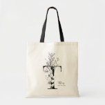 Simple Black and white letter T rustic floral トートバッグ<br><div class="desc">Trendy Farmhouse rustic Letter T monogrammed Tote Bag</div>