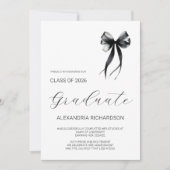 Simple Black and White Modern Bow Photo Graduation 案内状 (正面)