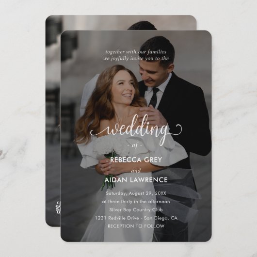 Simple Black and White Overlay Photo Wedding 招待状 (正面/裏面)