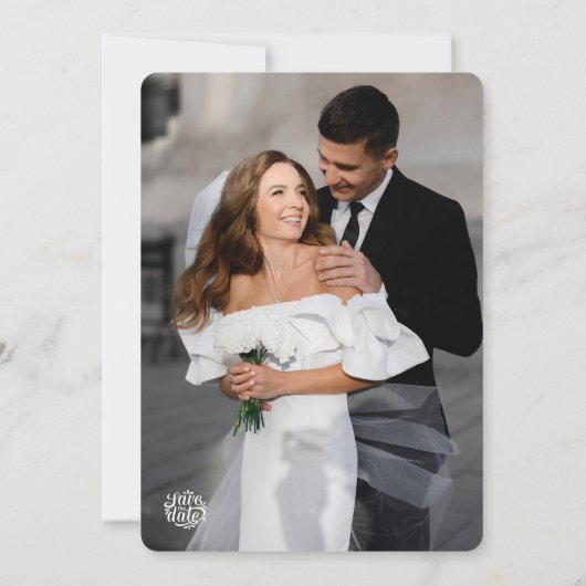 Simple Black and White Overlay Photo Wedding  招待状 (裏面)