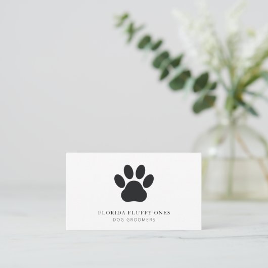 Simple Black and White Paw Print Dog Groomer 名刺 (スタンド正面)