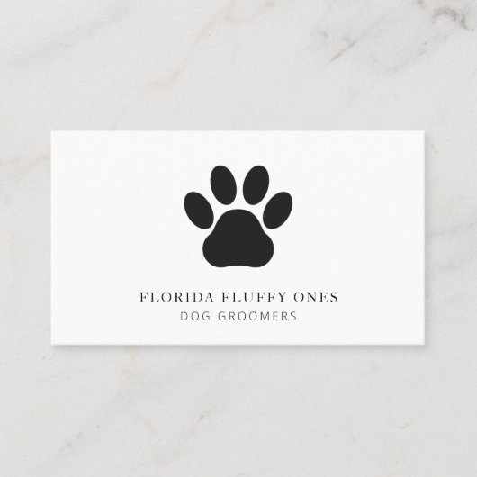 Simple Black and White Paw Print Dog Groomer 名刺 (正面)