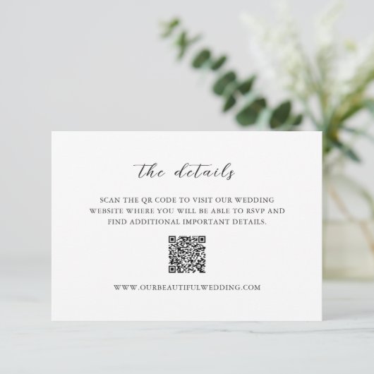 Simple Black and White QR Code Clean Wedding エンクロージャーカード (スタンド正面)