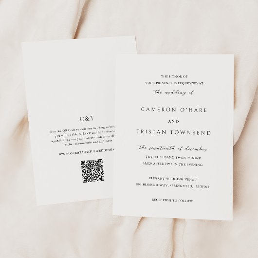 Simple Black and White QR Code Clean Wedding 招待状