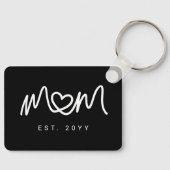 Simple Black and White Script  Mom Established Est キーホルダー (正面)