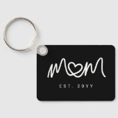 Simple Black and White Script  Mom Established Est キーホルダー (裏面)