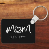 Simple Black and White Script  Mom Established Est キーホルダー (正面)