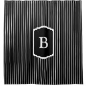 Simple Black and White Vertical Stripes Monogram シャワーカーテン (正面)