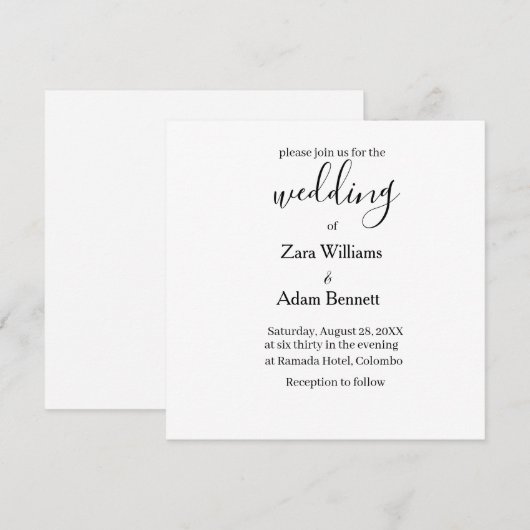 Simple black and white wedding invitation 招待状 (正面/裏面)