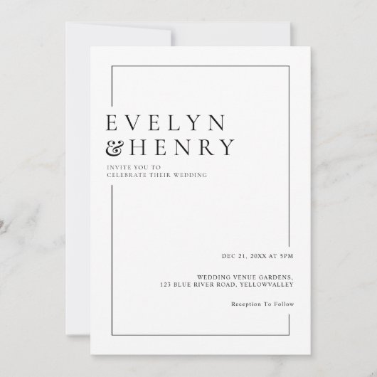Simple Black Border Modern Typography Wedding 招待状 (正面)