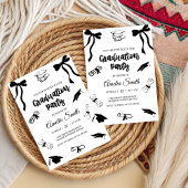 Simple Black Bow graduation party invitation 招待状