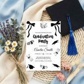 Simple  Black Bow graduation party invitation 招待状