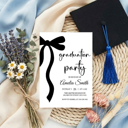 Simple  Black Bow graduation party invitation 招待状
