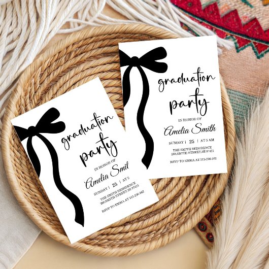 Simple  Black Bow graduation party invitation 招待状