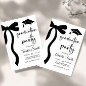 Simple Black Bow graduation party invitation 招待状