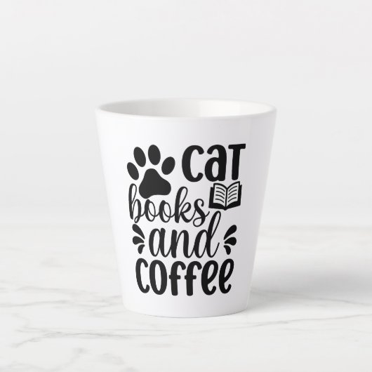 Simple Black "Cat Books and Coffee" Lover Gift カフェラテマグ (正面)