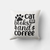 Simple Black "Cat Books and Coffee" Lover Gift クッション (裏面)