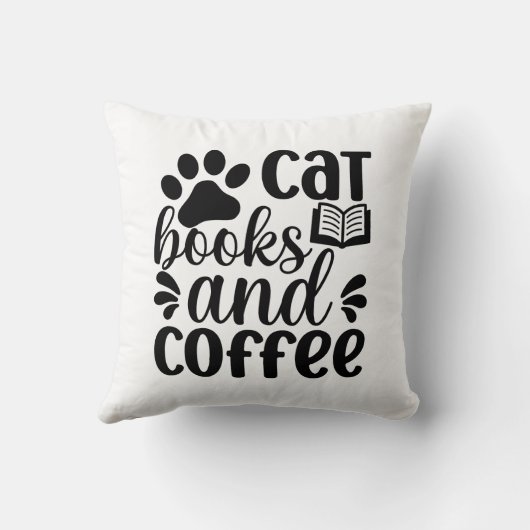 Simple Black "Cat Books and Coffee" Lover Gift クッション (裏面)