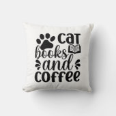 Simple Black "Cat Books and Coffee" Lover Gift クッション (正面)