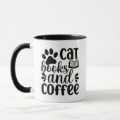 Simple Black "Cat Books and Coffee" Lover Gift マグカップ (左)