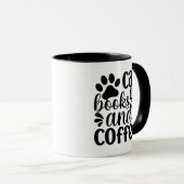 Simple Black "Cat Books and Coffee" Lover Gift マグカップ (正面右)