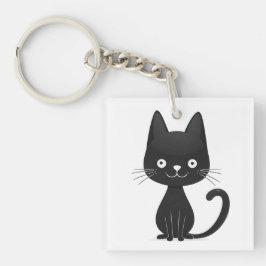 Simple Black Cat Illustration Cute Kawaii Cat キーホルダー