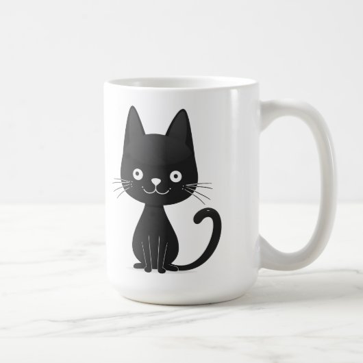 Simple Black Cat Illustration Cute Kawaii Cat コーヒーマグカップ (右)