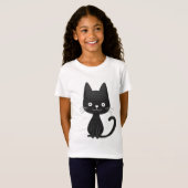 Simple Black Cat Illustration Cute Kawaii Cat Tシャツ (正面フル)