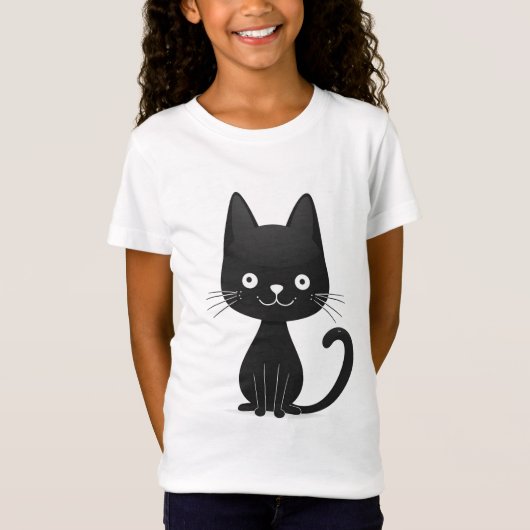 Simple Black Cat Illustration Cute Kawaii Cat Tシャツ (正面)