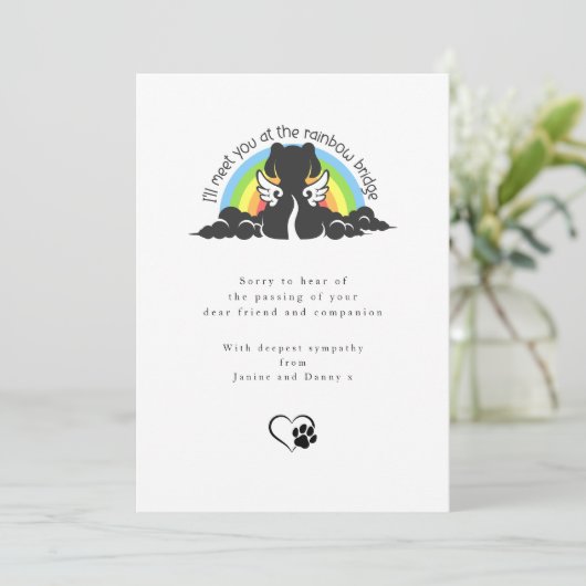 Simple Black Dog Rainbow Bridge Pet Sympathy Card 招待状 (スタンド正面)