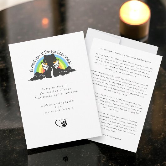 Simple Black Dog Rainbow Bridge Pet Sympathy Card 招待状