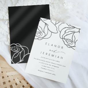 Simple Black Floral Calligraphy Wedding 招待状
