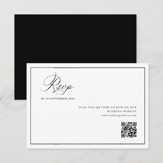 simple black frame wedding QR code RSVP card サンキューカード (正面/裏面)