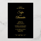 Simple Black & Gold Elegant Minimalist Wedding 箔招待状 (正面)