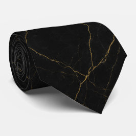 Simple Black Marble Texture with Subtle Gold Veins ネクタイ