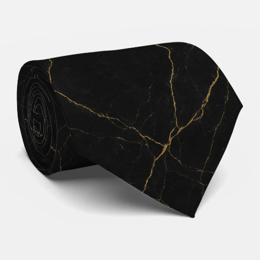 Simple Black Marble Texture with Subtle Gold Veins ネクタイ (ロール)