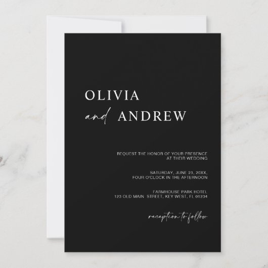 Simple Black Minimalist Wedding Invitation 招待状 (正面)