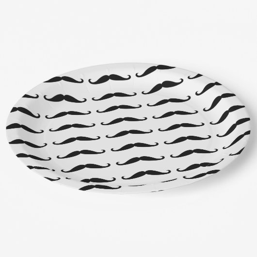 Simple Black mustache pattern on white moustache ペーパープレート (アングル)