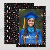 Simple Black Photo Nurse Medical Graduation  案内状 (正面/裏面)