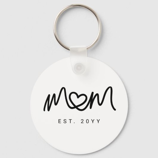 Simple Black Script Heart Keepsake Mom Established キーホルダー (正面)