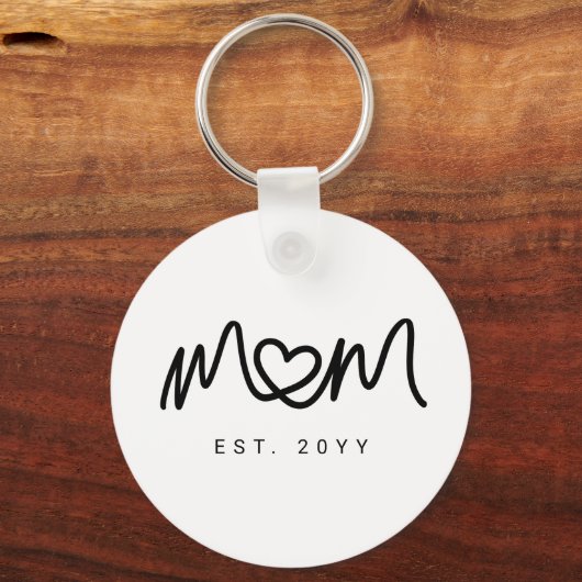 Simple Black Script Heart Keepsake Mom Established キーホルダー (正面)
