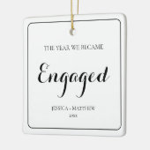 Simple Black Script Our First Christmas Engaged セラミックオーナメント (左)