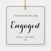Simple Black Script Our First Christmas Engaged セラミックオーナメント (裏面)
