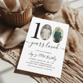 Simple Black & White 100th Birthday Party Photo 招待状