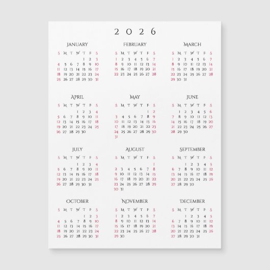 Simple Black White 2026 New Year Magnetic Calendar (正面)