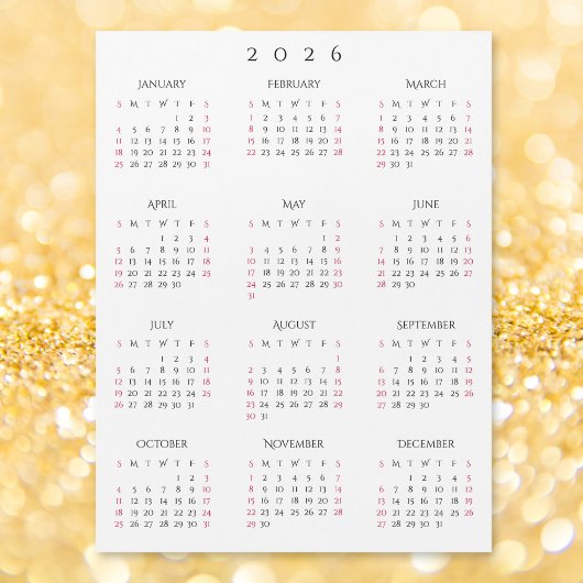 Simple Black White 2026 New Year Magnetic Calendar