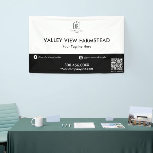 Simple Black White Business Logo QR Code Business 横断幕 (トレードショー)