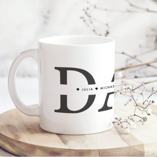 Simple Black White Dad Add Names コーヒーマグカップ